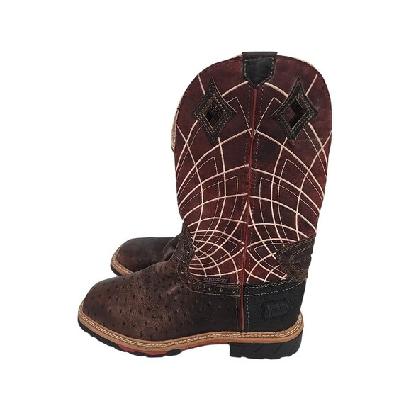 Justin Men's Derrickman 12" Western Work Boot Soft Toe Ostrich Print Brown 8.5D - Picture 4 of 6